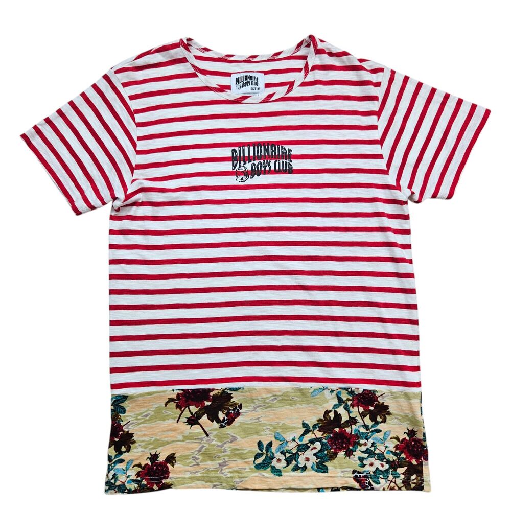 Billionaire Boys Club BBC Tee Shirt Mens Medium Red Striped Camo Floral Crewneck